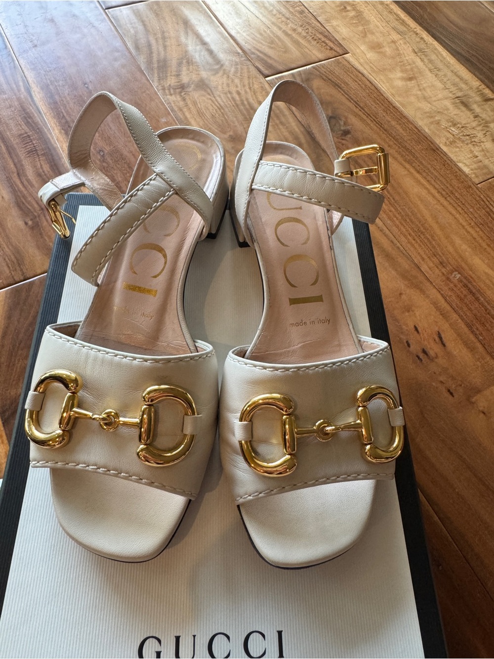 Gucci Baby Horsebit Leather Low Block Heel Sandal 36 - Picture 2 of 8